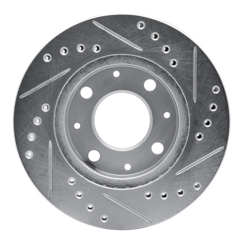 Honda CRX Brake Rotor (1) - Front Left - R1 Concepts - Drilled & Slotted - Silver - `84-`06